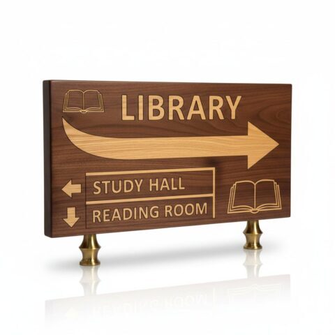 Premium Wooden Library Direction Sign Board