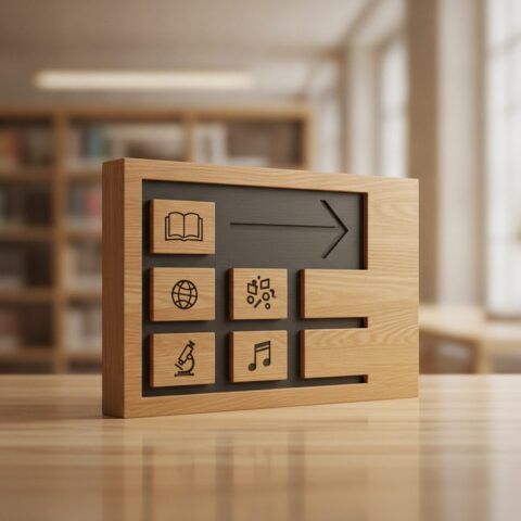 Premium Wooden Library Direction Sign Board - alternate view